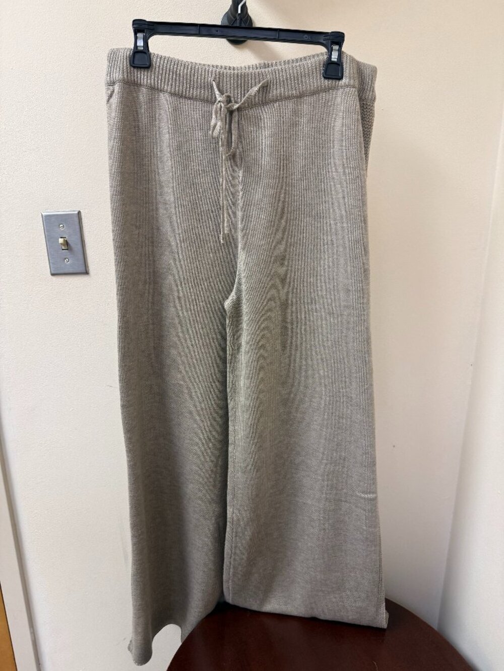 MOD REF Knit Wide Leg Drawstring Pants Taupe Oatmeal Size Large
